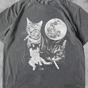 Smoking Cigarettes Cats Full Moon Tshirt Shirt, Funny Cat Meme, Retro